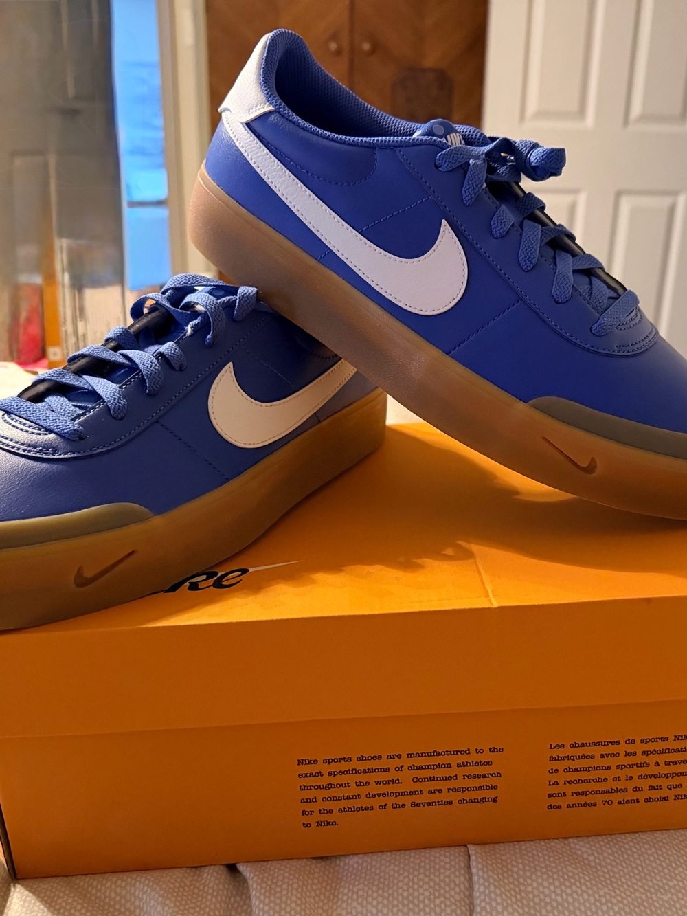 Nike Men's Royal Blue Low-Top Sneakers with White Swoosh and Gum Sole